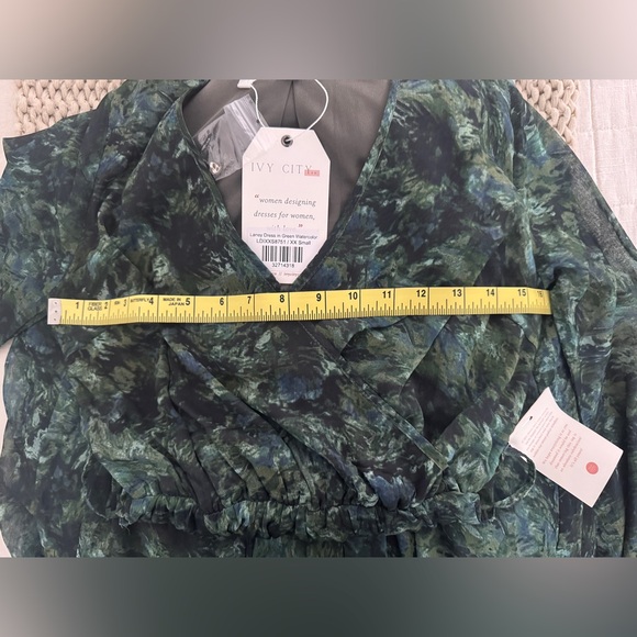 Ivy City Laney Green Watercolor Tiered Bishop Sleeve Maxi Sundress Size XXS - Picture 15 of 16